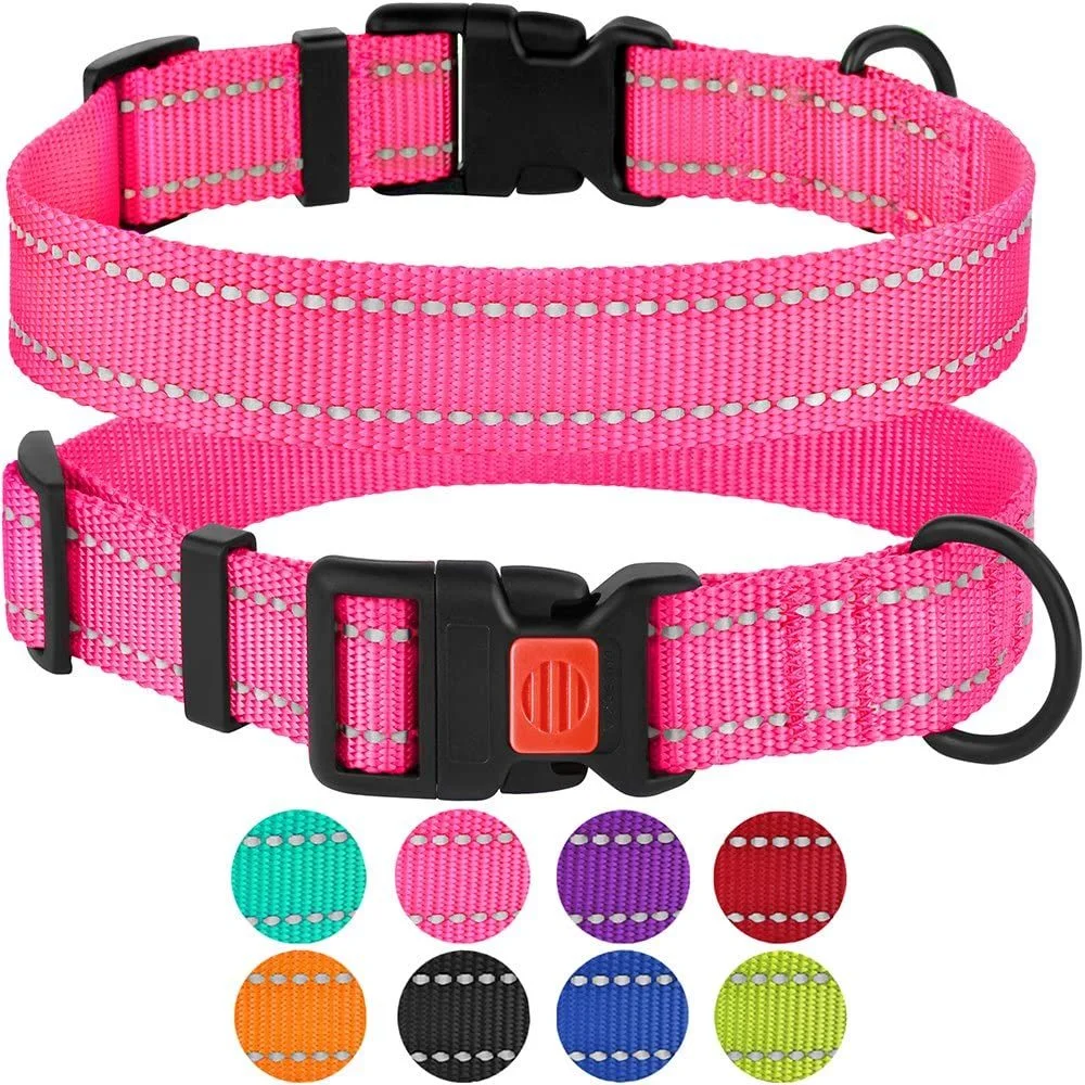 Hanyang Reflective Dog Collar with Safety Locking Buckle Adjustable Nylon Pet Collars for Puppy Small Medium Large and Extra Large Dogs